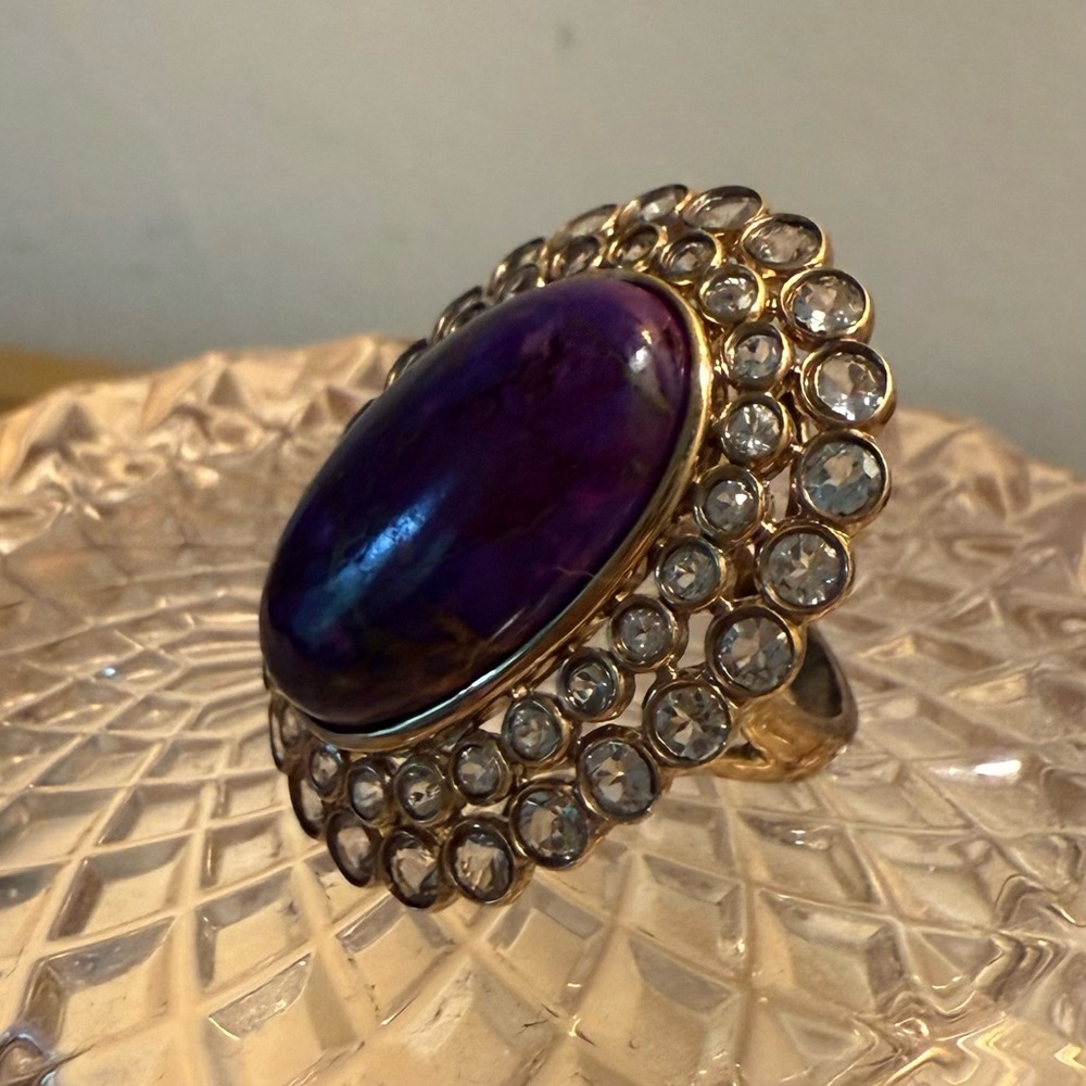 Rarities Vintage Carol Brodie Vermeil Purple Mohave Turquoise & White Topaz Ring - Picture 3 of 8